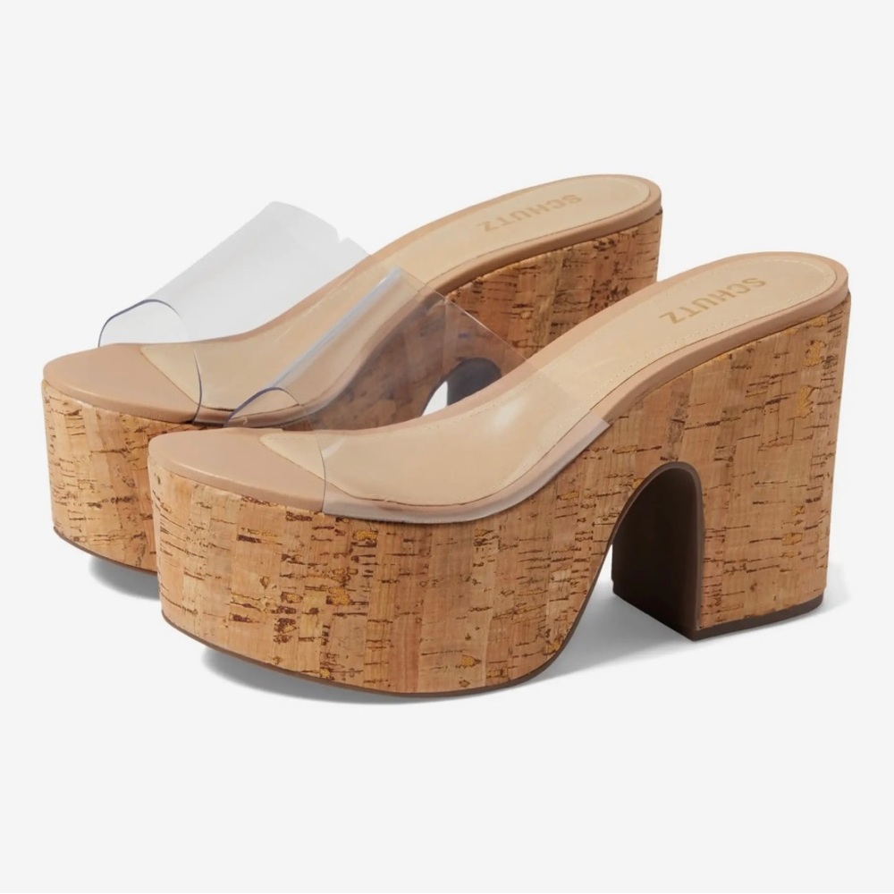 SCHUTZ - Dalle Cutout Leather Platform Sandal - Vinyl- Size 9.5B
